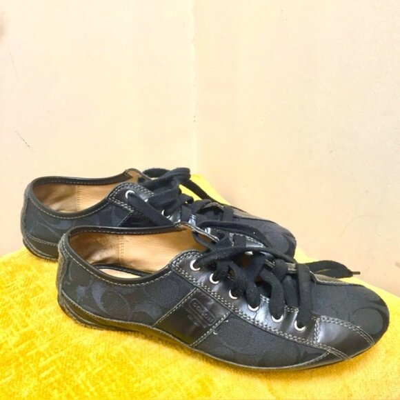 Coach SUEE Women’s Black Canvas Leather Sneakers-Size 6 1/2-preworn-good shape - Picture 1 of 13